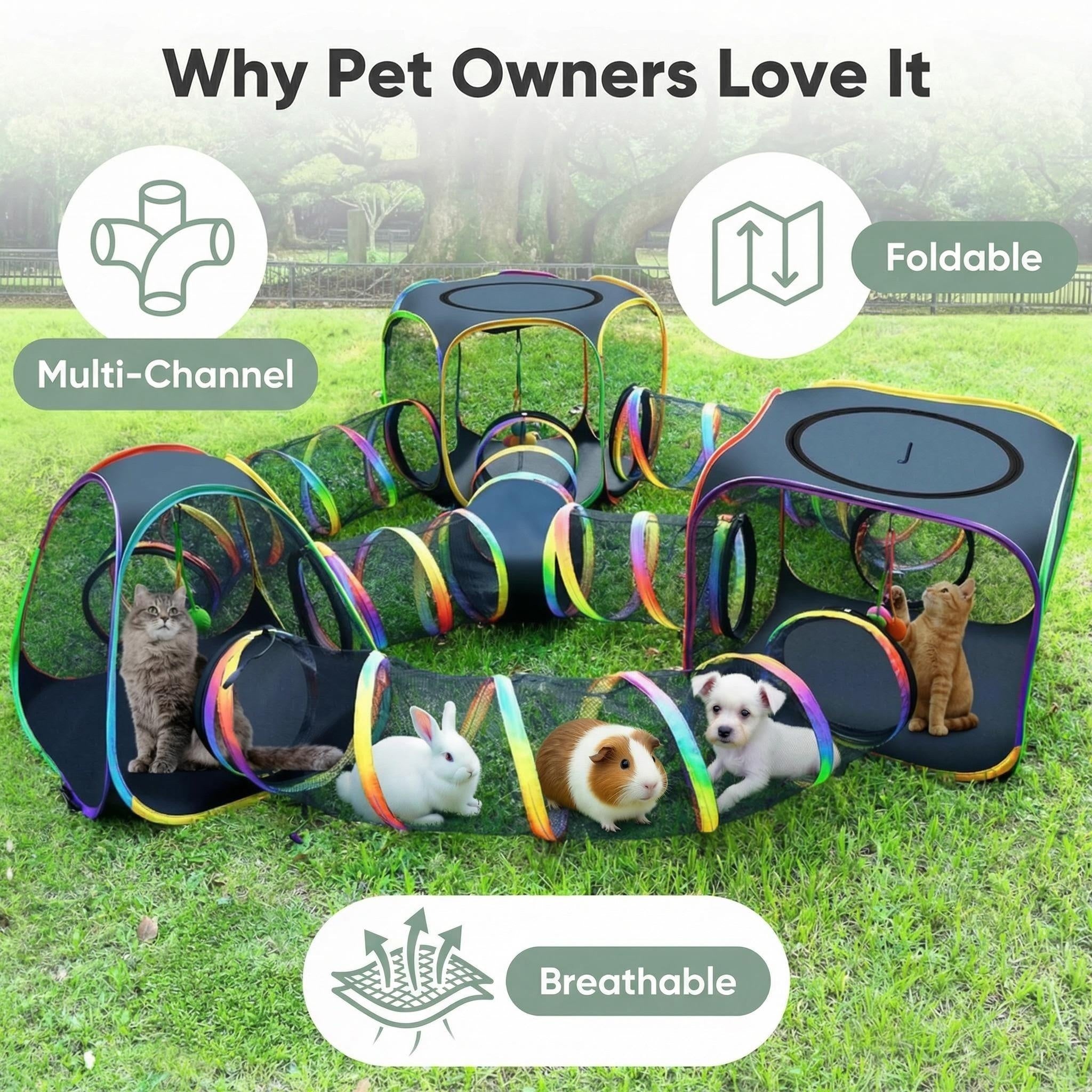 CypherX Outdoor Rainbow Cat Enclosure  7-in-1 Portable Cat Tent for Outdoor Play  Cage-Free Outdoor Pet Enclosure ️ Includes Cat Tunnel, Perfect for Indoor Cats & Small Animals