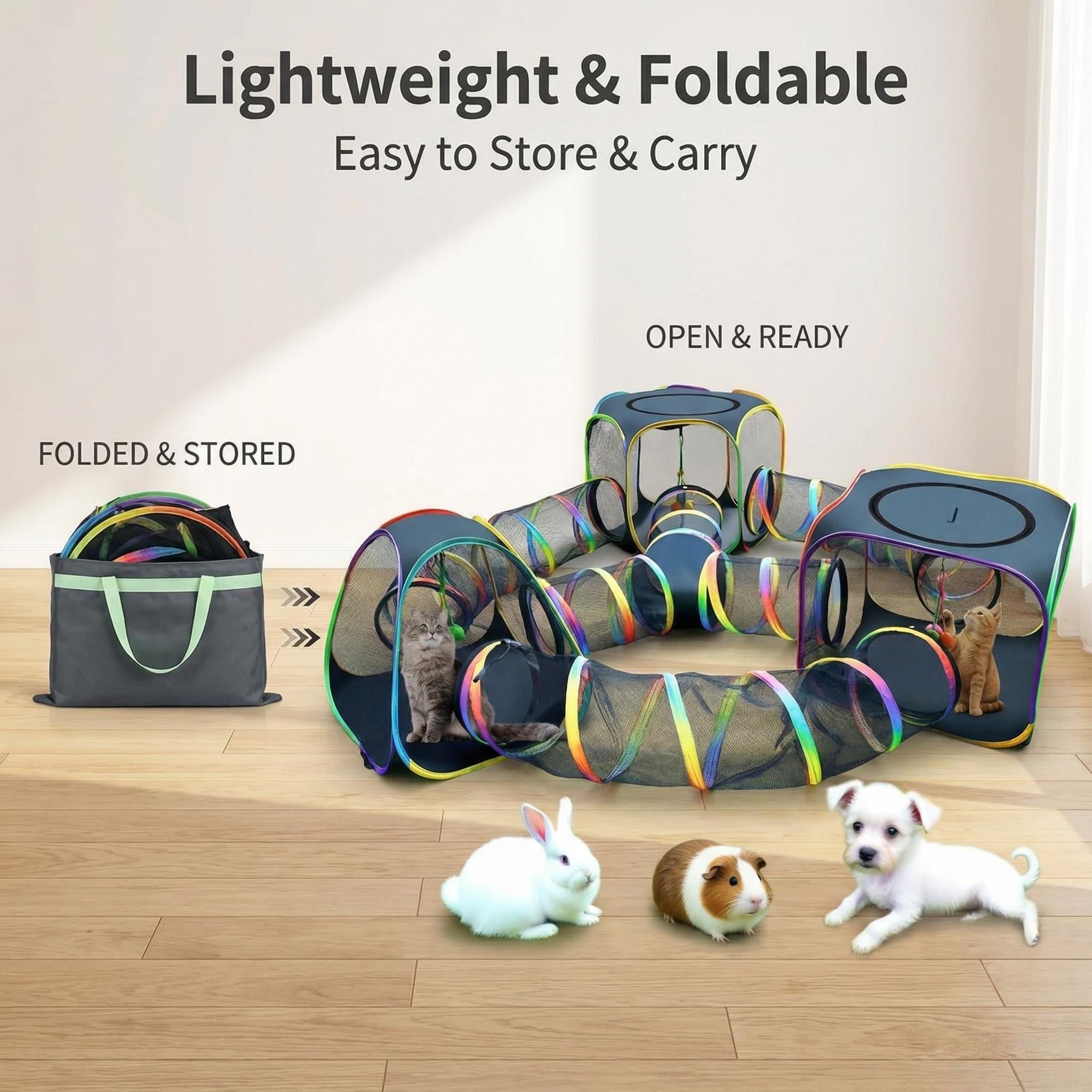 CypherX Outdoor Rainbow Cat Enclosure  7-in-1 Portable Cat Tent for Outdoor Play  Cage-Free Outdoor Pet Enclosure ️ Includes Cat Tunnel, Perfect for Indoor Cats & Small Animals