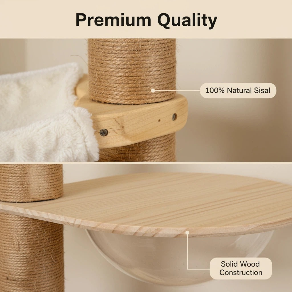 Post/Pedal/Hammock/Bubble Cat Bed,Height 82-117 inch, Adjustable Tall Cat Climbing Tree for Large Cats