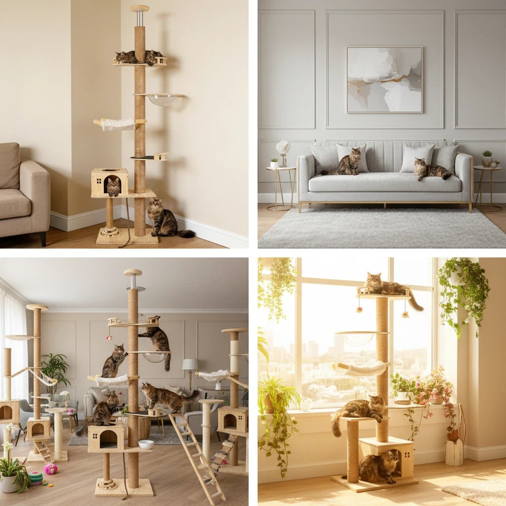 Post/Pedal/Hammock/Bubble Cat Bed,Height 82-117 inch, Adjustable Tall Cat Climbing Tree for Large Cats