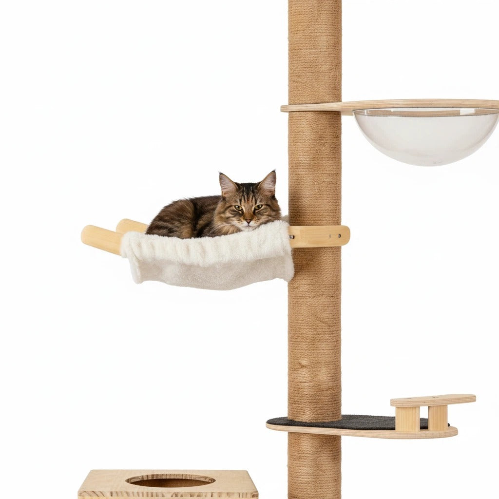 Post/Pedal/Hammock/Bubble Cat Bed,Height 82-117 inch, Adjustable Tall Cat Climbing Tree for Large Cats